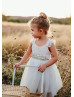 Ivory Lace Tulle Flower Girl Dress With Beaded Belt